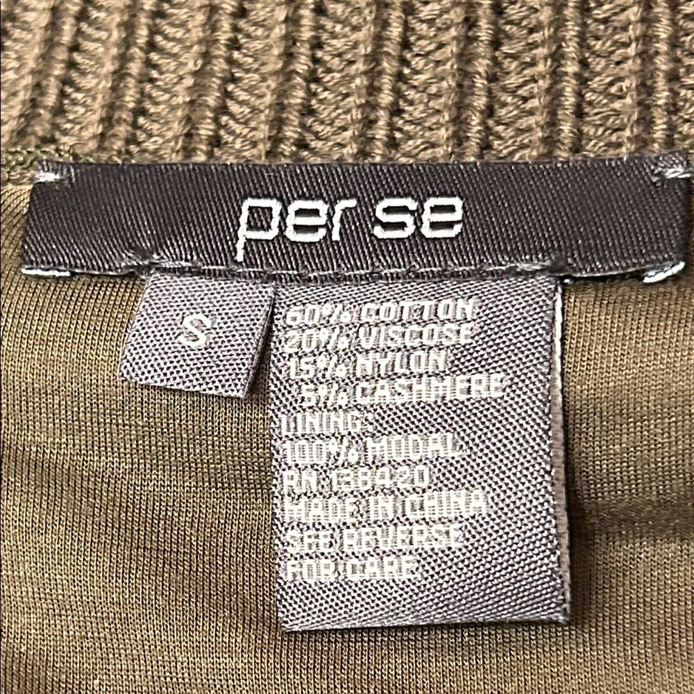 Per Se by Carlisle Asymmetrical Sweater Olive Black Ribbed Knit Size Small - Picture 5 of 6